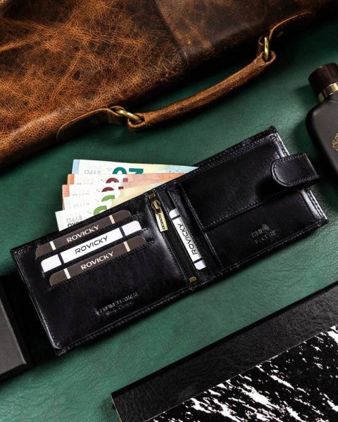 Skórzany portfel męski z systemem RFID - Rovicky Skórzany portfel męski z systemem RFID - Rovicky