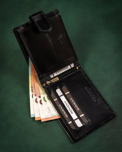 Skórzany portfel męski z systemem RFID - Rovicky Skórzany portfel męski z systemem RFID - Rovicky