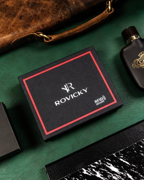 Skórzany portfel męski z systemem RFID - Rovicky Skórzany portfel męski z systemem RFID - Rovicky