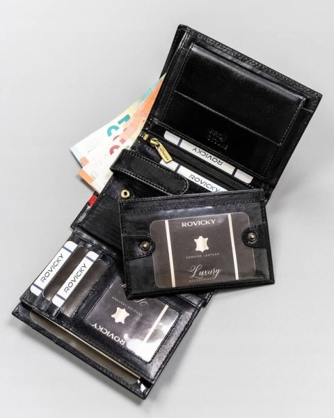 Duży, skórzany portfel męski z systemem RFID - Rovicky Duży, skórzany portfel męski z systemem RFID - Rovicky