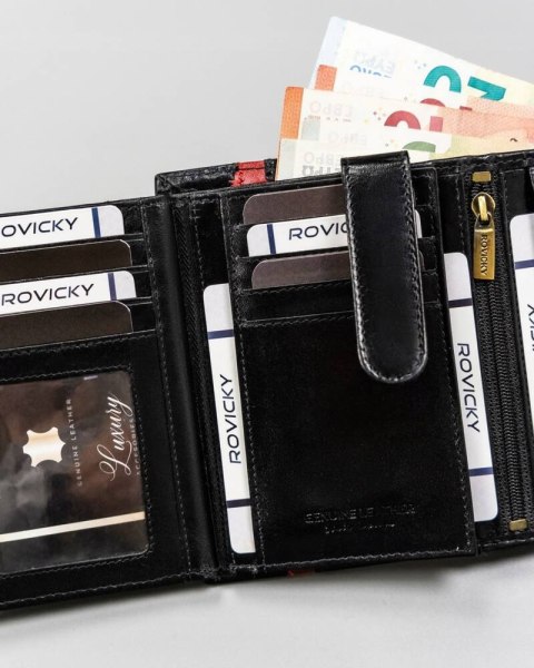 Duży, skórzany portfel męski z systemem RFID - Rovicky Duży, skórzany portfel męski z systemem RFID - Rovicky