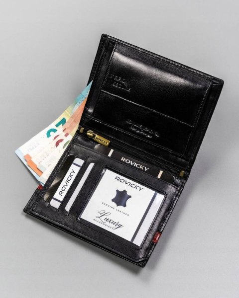 Duży, skórzany portfel męski z systemem RFID bez zapięcia zewnętrznego - Rovicky Duży, skórzany portfel męski z systemem RFID bez zapięcia zewnętrznego - Rovicky
