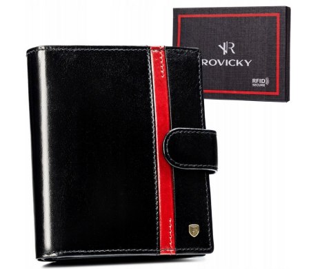 Duży, skórzany portfel męski z systemem RFID zapinany na zatrzask - Rovicky Duży, skórzany portfel męski z systemem RFID zapinany na zatrzask - Rovicky