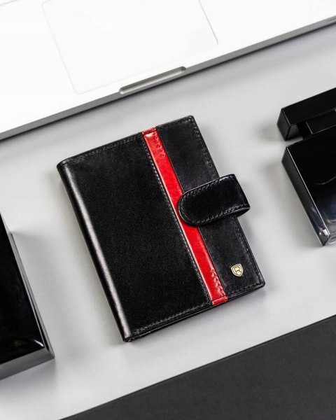 Duży, skórzany portfel męski z systemem RFID zapinany na zatrzask - Rovicky Duży, skórzany portfel męski z systemem RFID zapinany na zatrzask - Rovicky