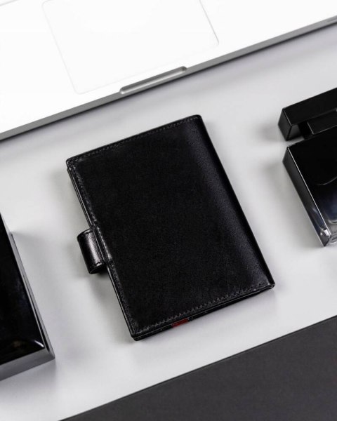 Duży, skórzany portfel męski z systemem RFID zapinany na zatrzask - Rovicky Duży, skórzany portfel męski z systemem RFID zapinany na zatrzask - Rovicky