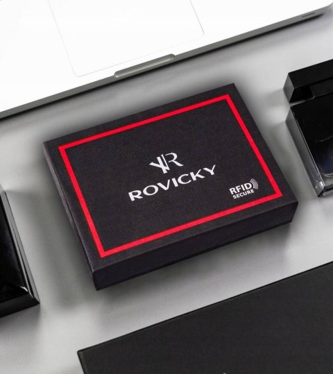 Duży, skórzany portfel męski z systemem RFID zapinany na zatrzask - Rovicky Duży, skórzany portfel męski z systemem RFID zapinany na zatrzask - Rovicky