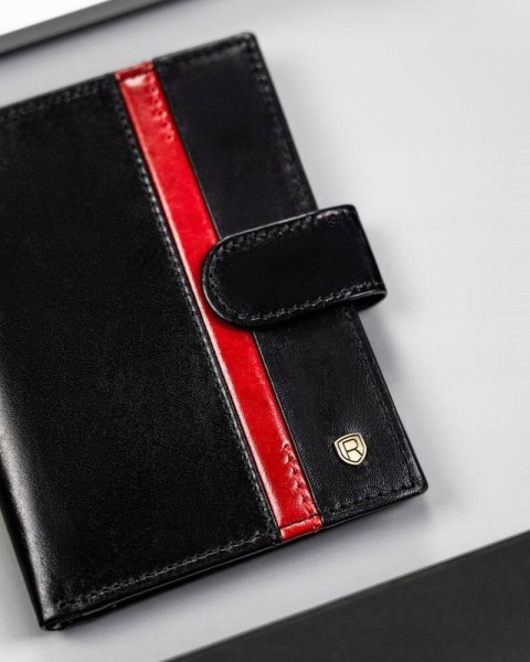 Duży, skórzany portfel męski z systemem RFID zapinany na zatrzask - Rovicky Duży, skórzany portfel męski z systemem RFID zapinany na zatrzask - Rovicky