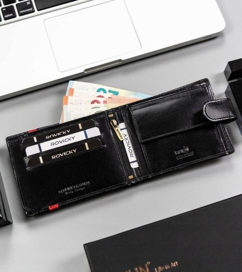 Skórzany portfel męski z systemem RFID - Rovicky Skórzany portfel męski z systemem RFID - Rovicky