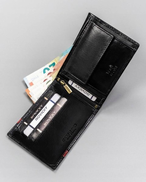 Skórzany portfel męski z systemem RFID - Rovicky Skórzany portfel męski z systemem RFID - Rovicky