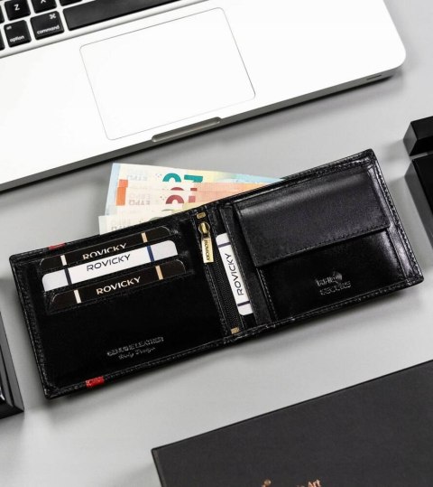 Skórzany portfel męski z systemem RFID - Rovicky Skórzany portfel męski z systemem RFID - Rovicky