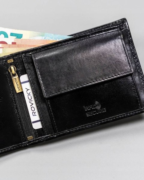 Skórzany portfel męski z systemem RFID - Rovicky Skórzany portfel męski z systemem RFID - Rovicky