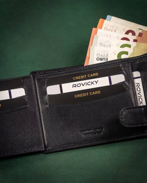 Duży, skórzany portfel męski na zatrzask - Rovicky Duży, skórzany portfel męski na zatrzask - Rovicky