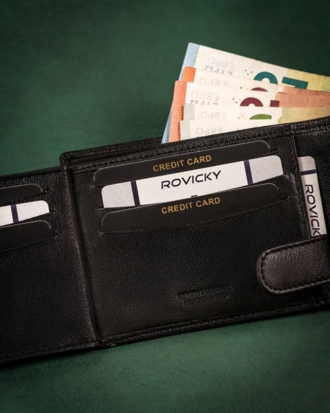 Duży, skórzany portfel męski z systemem RFID - Rovicky Duży, skórzany portfel męski z systemem RFID - Rovicky