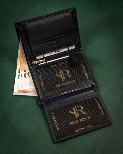 Skórzany portfel męski w orientacji pionowej - Rovicky Skórzany portfel męski w orientacji pionowej - Rovicky