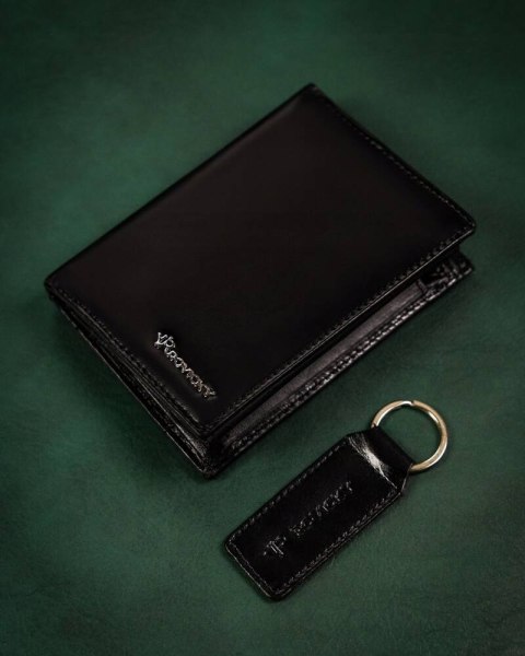 Zestaw prezentowy: elegancki, skórzany portfel męski i brelok - Rovicky Zestaw prezentowy: elegancki, skórzany portfel męski i brelok - Rovicky