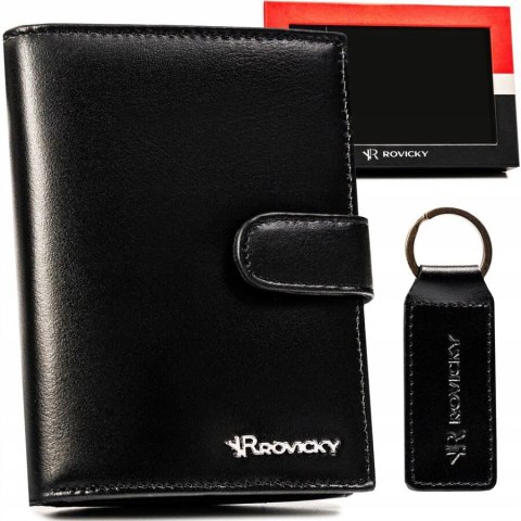 Zestaw prezentowy: elegancki, skórzany portfel męski i brelok - Rovicky Zestaw prezentowy: elegancki, skórzany portfel męski i brelok - Rovicky