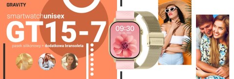 Smartwatch Gravity GT15-7 Różowy Pasek Silikonowy + Złota Bransoleta Smartwatch Gravity GT15-7 Różowy Pasek Silikonowy + Złota Bransoleta