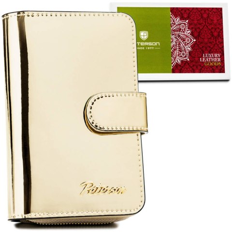 Elegancki, niewielki portfel w kolorze złotym wykonany ze skóry naturalnej - Peterson Elegancki, niewielki portfel w kolorze złotym wykonany ze skóry naturalnej - Peterson