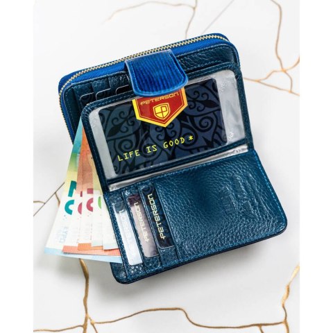 Pionowy skórzany portfel damski RFID na zatrzask - Peterson Pionowy skórzany portfel damski RFID na zatrzask - Peterson