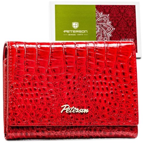 Zgrabny portfel damski z eleganckiej lakierowanej skóry naturalnej - Peterson Zgrabny portfel damski z eleganckiej lakierowanej skóry naturalnej - Peterson