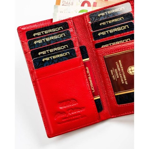 Klasyczny portfel damski ze skóry naturalnej w czerwonym kolorze ze złotymi okuciami - Peterson Klasyczny portfel damski ze skóry naturalnej w czerwonym kolorze ze złotymi okuciami - Peterson