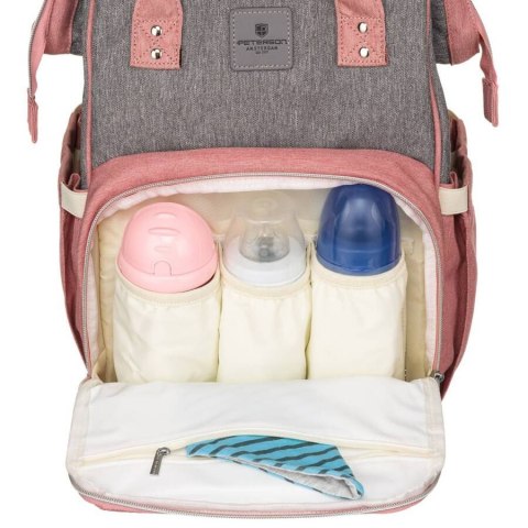 Plecak damski typu mommy bag w szaro-różowym kolorze - Peterson Plecak damski typu mommy bag w szaro-różowym kolorze - Peterson