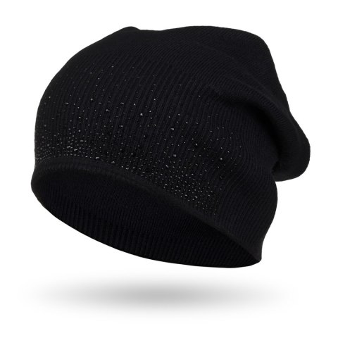 Czarna czapka damska slouchy z dżetami - Peterson Czarna czapka damska slouchy z dżetami - Peterson