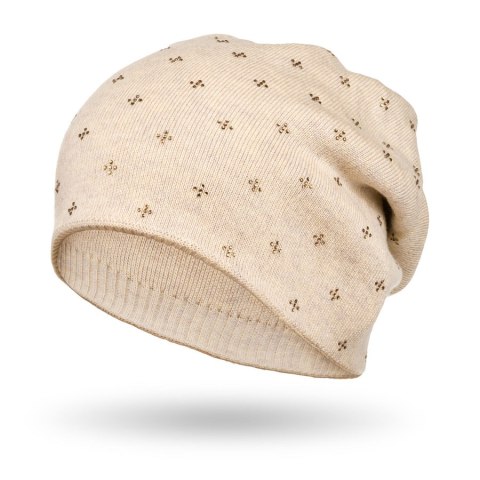 Elegancka czapka slouchy z kryształkami beżowa - Peterson Elegancka czapka slouchy z kryształkami beżowa - Peterson