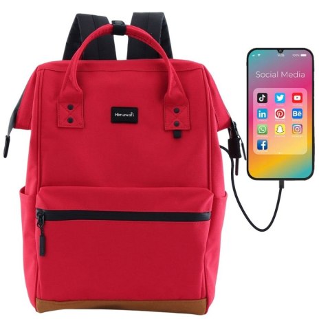 Miejski plecak damski w czerwonym kolorze z portem USB - Himawari Miejski plecak damski w czerwonym kolorze z portem USB - Himawari