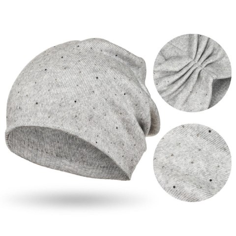 Szara czapka beanie damska z dzianiny - Peterson Szara czapka beanie damska z dzianiny - Peterson