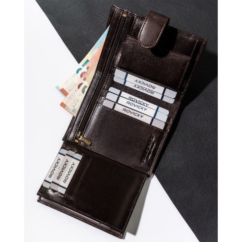 Portfel męski na dokumenty z RFID w brązowym kolorze - Rovicky Portfel męski na dokumenty z RFID w brązowym kolorze - Rovicky