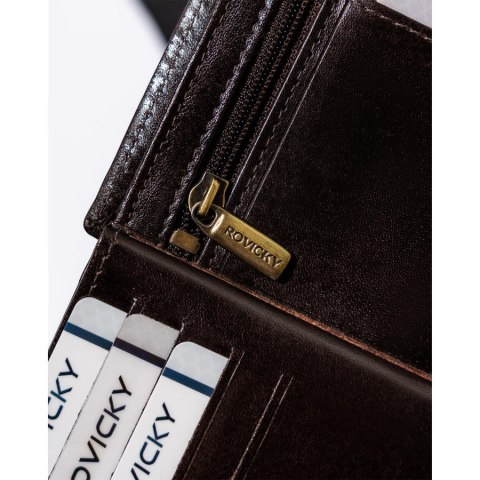 Portfel męski na dokumenty z RFID w brązowym kolorze - Rovicky Portfel męski na dokumenty z RFID w brązowym kolorze - Rovicky