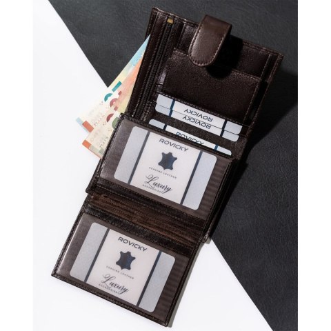 Portfel męski na dokumenty z RFID w brązowym kolorze - Rovicky Portfel męski na dokumenty z RFID w brązowym kolorze - Rovicky