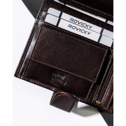 Portfel męski na dokumenty z RFID w brązowym kolorze - Rovicky Portfel męski na dokumenty z RFID w brązowym kolorze - Rovicky