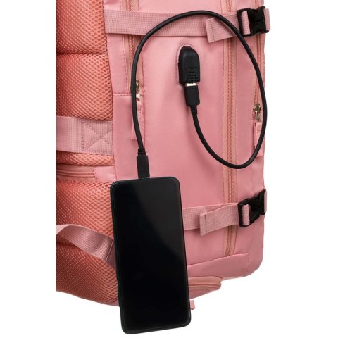 Różowy plecak podróżny z portem USB wykonany z poliestru - Peterson Różowy plecak podróżny z portem USB wykonany z poliestru - Peterson