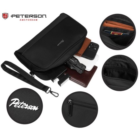Elegancka nerka męska z poliestru i skóry ekologicznej w czarnym kolorze - Peterson Elegancka nerka męska z poliestru i skóry ekologicznej w czarnym kolorze - Peterson
