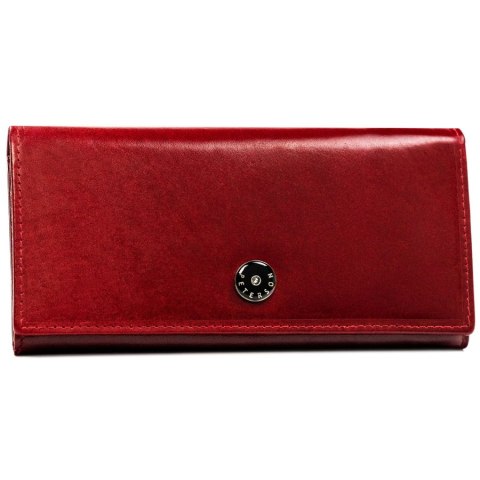 Elegancki, skórzany portfel damski w czerwonym kolorze zamykany na zatrzask - Peterson Elegancki, skórzany portfel damski w czerwonym kolorze zamykany na zatrzask - Peterson