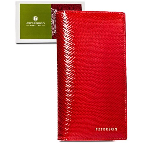 Skórzany, czerwony portfel damski na magnes i zamek z systemem RFID - Peterson Skórzany, czerwony portfel damski na magnes i zamek z systemem RFID - Peterson