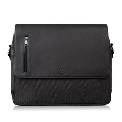 Torba męska na ramię na laptopa ze skóry naturalnej i canvasu czarna Paolo Peruzzi AY-02-BL Torba męska na ramię na laptopa ze skóry naturalnej i canvasu czarna Paolo Peruzzi AY-02-BL