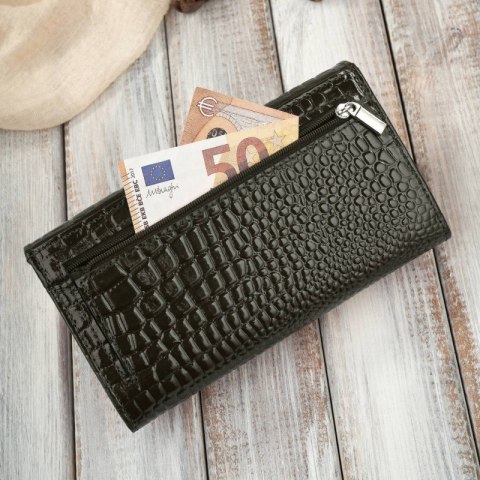 Portfel damski skórzany duży ciemnozielony croco z ochroną RFID Paolo Peruzzi AL-02-GB Portfel damski skórzany duży ciemnozielony croco z ochroną RFID Paolo Peruzzi AL-02-GB