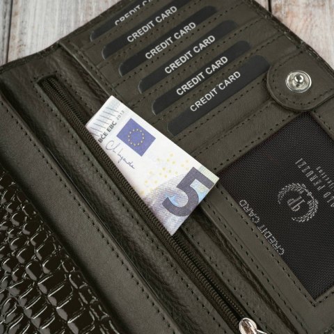 Portfel damski skórzany duży ciemnozielony croco z ochroną RFID Paolo Peruzzi AL-02-GB Portfel damski skórzany duży ciemnozielony croco z ochroną RFID Paolo Peruzzi AL-02-GB