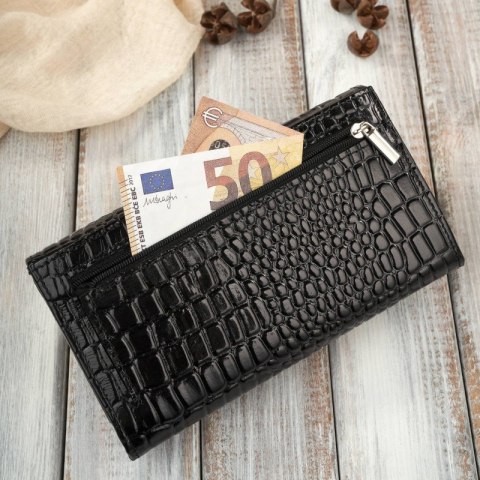 Portfel damski skórzany duży czarny croco z ochroną RFID Paolo Peruzzi AL-02-BL Portfel damski skórzany duży czarny croco z ochroną RFID Paolo Peruzzi AL-02-BL