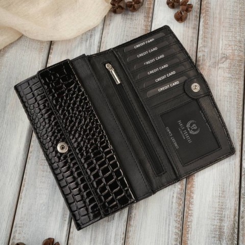 Portfel damski skórzany duży czarny croco z ochroną RFID Paolo Peruzzi AL-02-BL Portfel damski skórzany duży czarny croco z ochroną RFID Paolo Peruzzi AL-02-BL