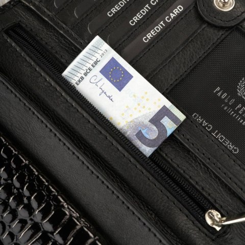 Portfel damski skórzany duży czarny croco z ochroną RFID Paolo Peruzzi AL-02-BL Portfel damski skórzany duży czarny croco z ochroną RFID Paolo Peruzzi AL-02-BL