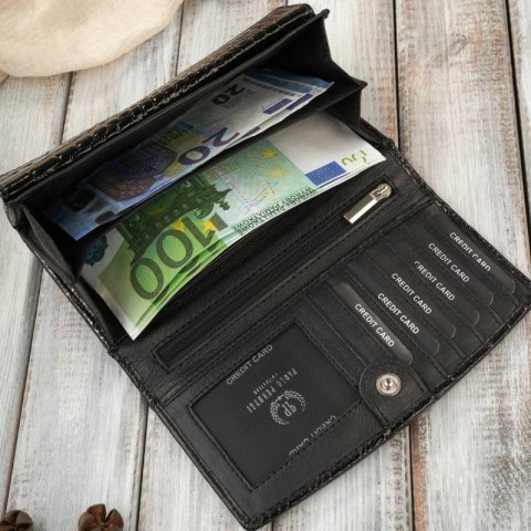 Portfel damski skórzany duży czarny croco z ochroną RFID Paolo Peruzzi AL-02-BL Portfel damski skórzany duży czarny croco z ochroną RFID Paolo Peruzzi AL-02-BL