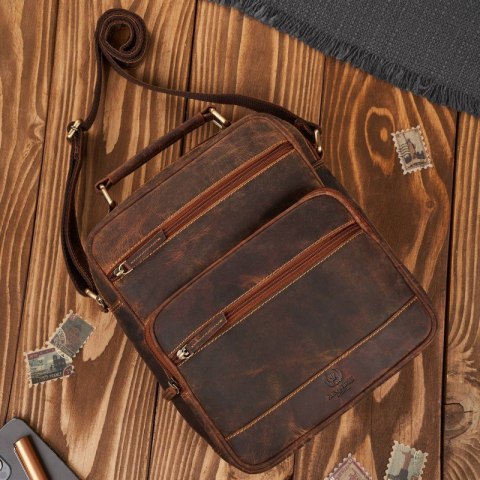 Torba męska skórzana vintage brązowa listonoszka męska Paolo Peruzzi T-127-HBR Torba męska skórzana vintage brązowa listonoszka męska Paolo Peruzzi T-127-HBR