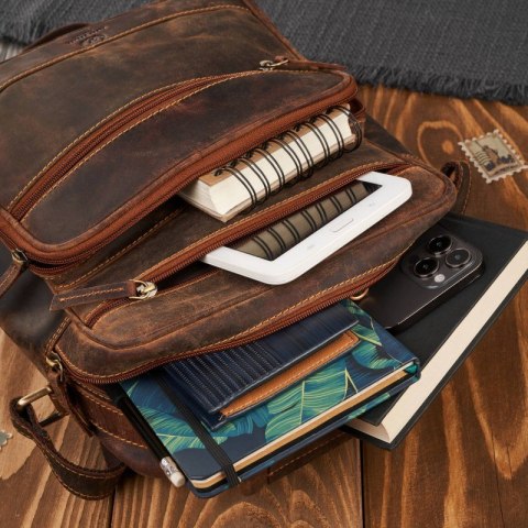 Torba męska skórzana vintage brązowa listonoszka męska Paolo Peruzzi T-127-HBR Torba męska skórzana vintage brązowa listonoszka męska Paolo Peruzzi T-127-HBR