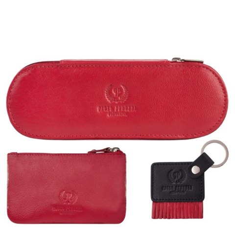 Etui na okulary, etui na klucze i breloczek zestaw prezentowy w kolorze czerwonym Paolo Peruzzi ZUP-121-RD Etui na okulary, etui na klucze i breloczek zestaw prezentowy w kolorze czerwonym Paolo Peruzzi ZUP-121-RD