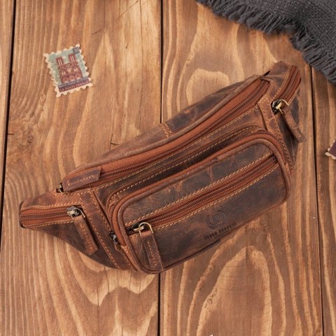 Saszetka męska skórzana klasyczna nerka biodrowa brązowa vintage Paolo Peruzzi T-136-HBR Saszetka męska skórzana klasyczna nerka biodrowa brązowa vintage Paolo Peruzzi T-136-HBR