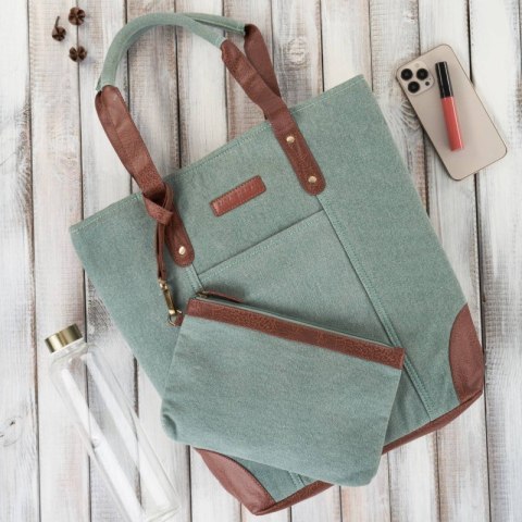 Torebka damska shopper duża na ramię z dodatkową kosmetyczką wegańska Paolo Peruzzi E-23-BU Torebka damska shopper duża na ramię z dodatkową kosmetyczką wegańska Paolo Peruzzi E-23-BU